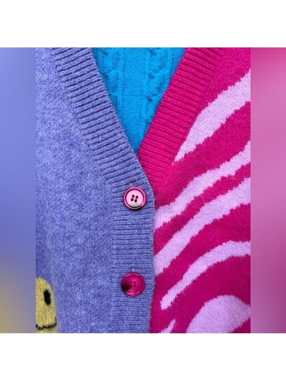 English Factory Combination V-Neck Zebra Print Color Block Cardigan Sweater Xs — image 5 of 8